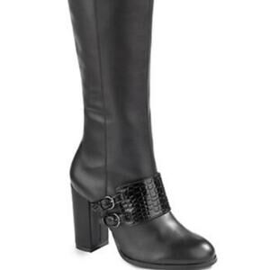 Design Lab Alcara Embossed Monk Strap Leather Boots Black Size 36